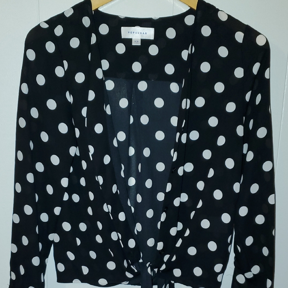 POPSUGAR Black and White Polka Dot Top